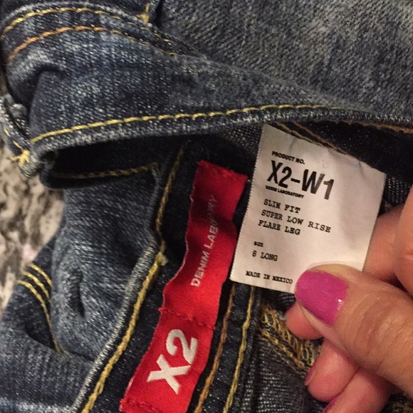 SUPER LOW RISE EXPRESS DENIM JEANS SLIM FIT FLARE LEGS DISTRESSED 8 LO… - Picture 7 of 11